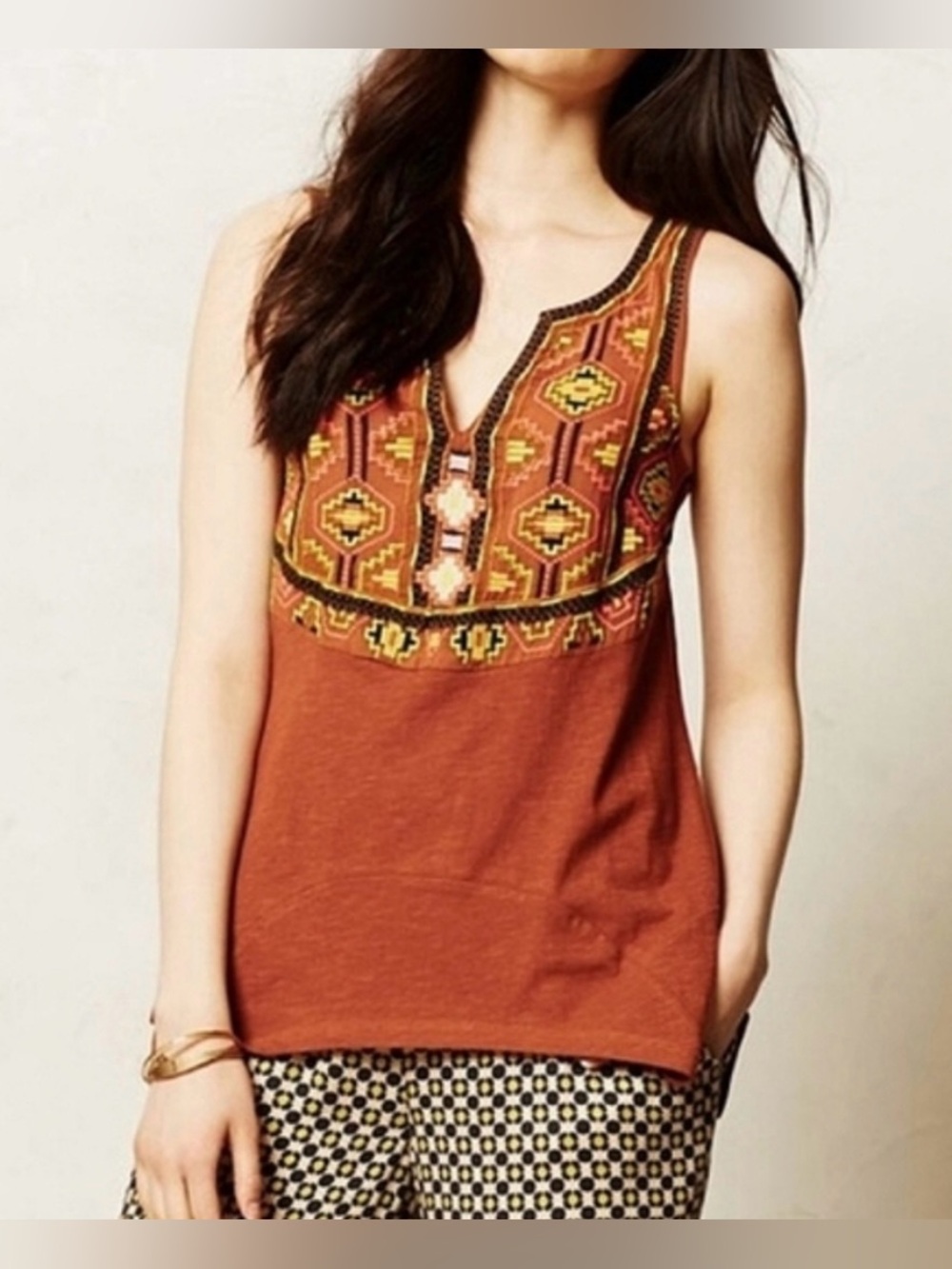 Akemi + Kin by Anthropologie Brown Multicolor Embroidered Blouse - Size XS